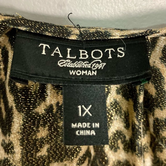 Talbots Silk Blend Leopard Blouse Women’s Size 1X Boat Neck 3/4 Sleeves Metallic - Picture 5 of 6